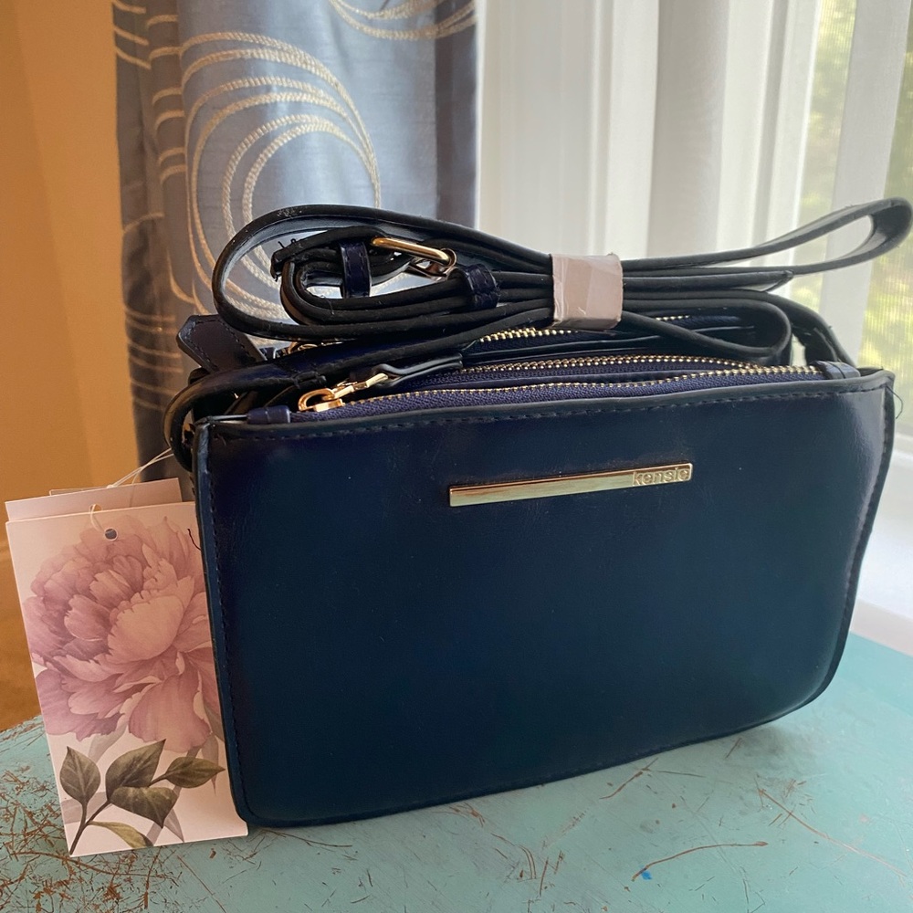 Kensie Crossbody Shoulder Bag Vegan NWT Navy Blue